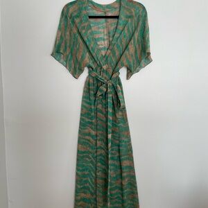 Elegant Green and Brown Patterned Swimsuit Coverup